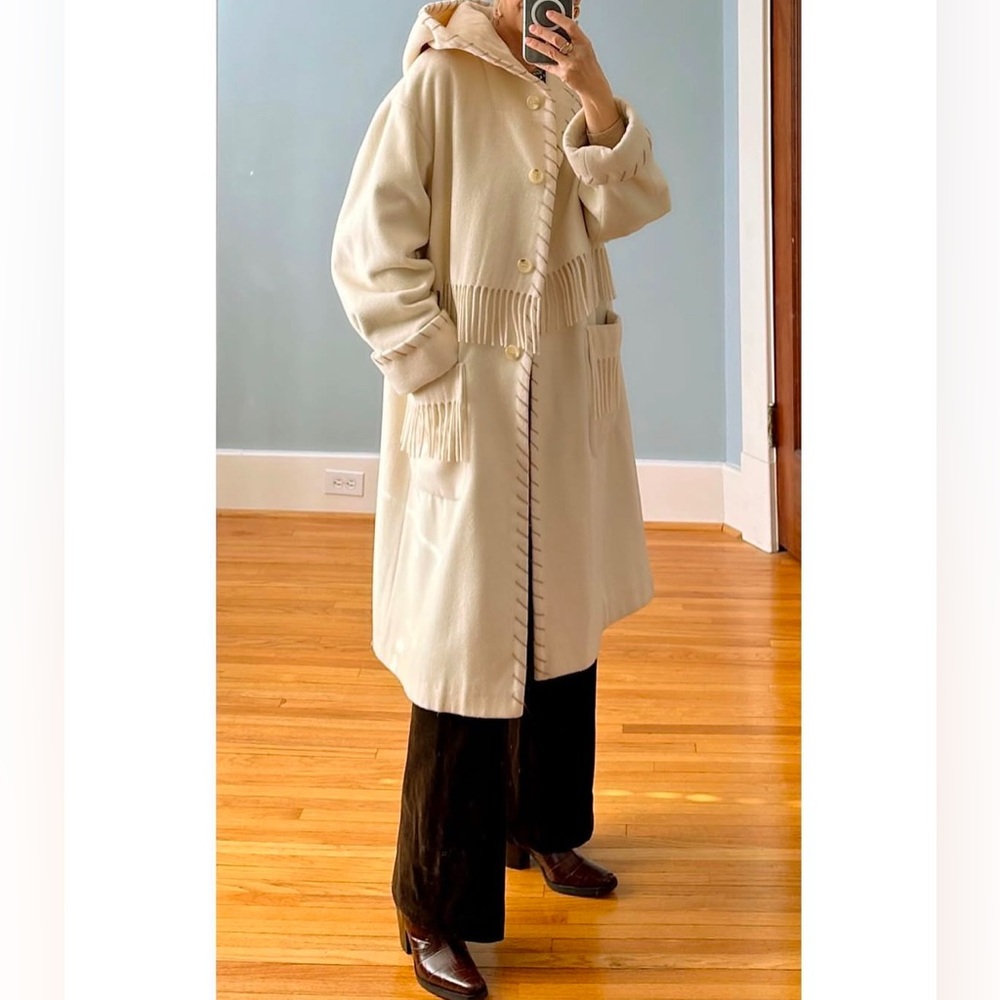 Vintage Jones New York Fringe Wool Cashmere Coat. Made Italy. Isabel Marant Vibe